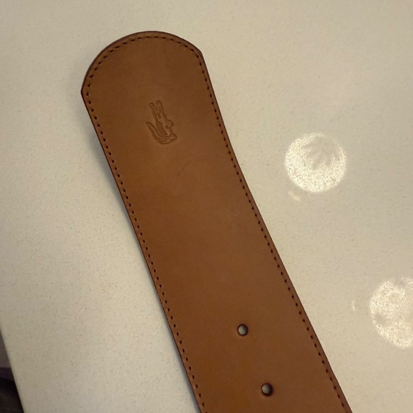 Lacoste Wide Tan Leather Belt – Iconic Croc Logo – Stylish Statement Piece! - Picture 2 of 5